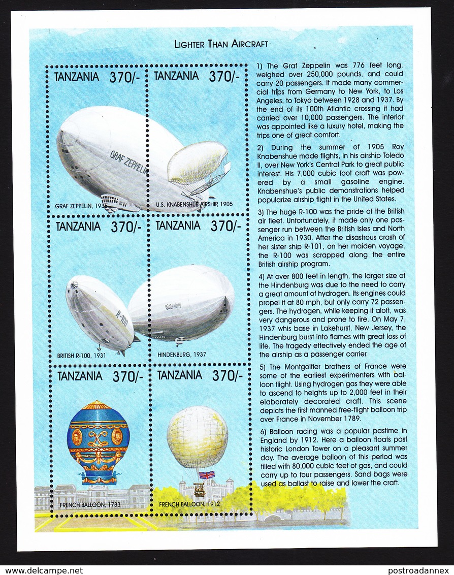 Tanzania, Scott #1846, Mint Never Hinged, Airships, Balloons, Issued 1999 - Tanzanie (1964-...)