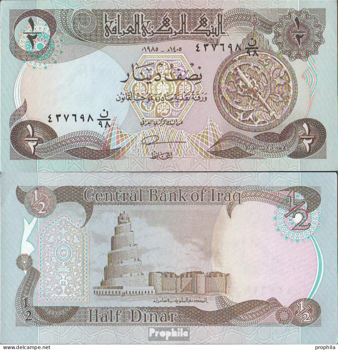 Irak Pick-Nr: 68a, Signatur 22 Bankfrisch 1985 1/2 Dinar - Irak