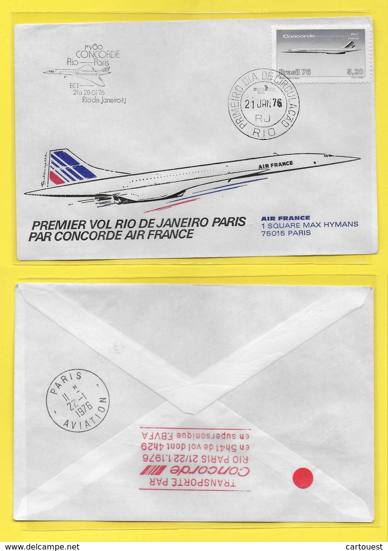 PREMIER VOL Concorde Paris - Rio Janeiro 1976 AIR FRANCE SUPERSONIQUE F.B.V.B.A 21/01/1976 - Autres (Air)