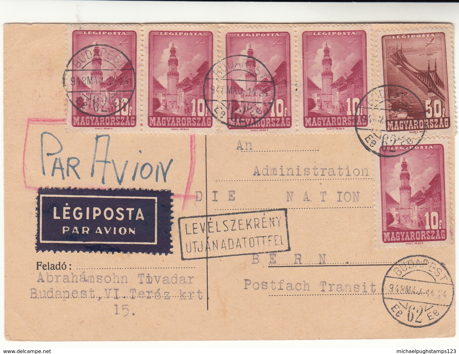 Hungary / Airmail Postcards / Switzerland - Other & Unclassified
