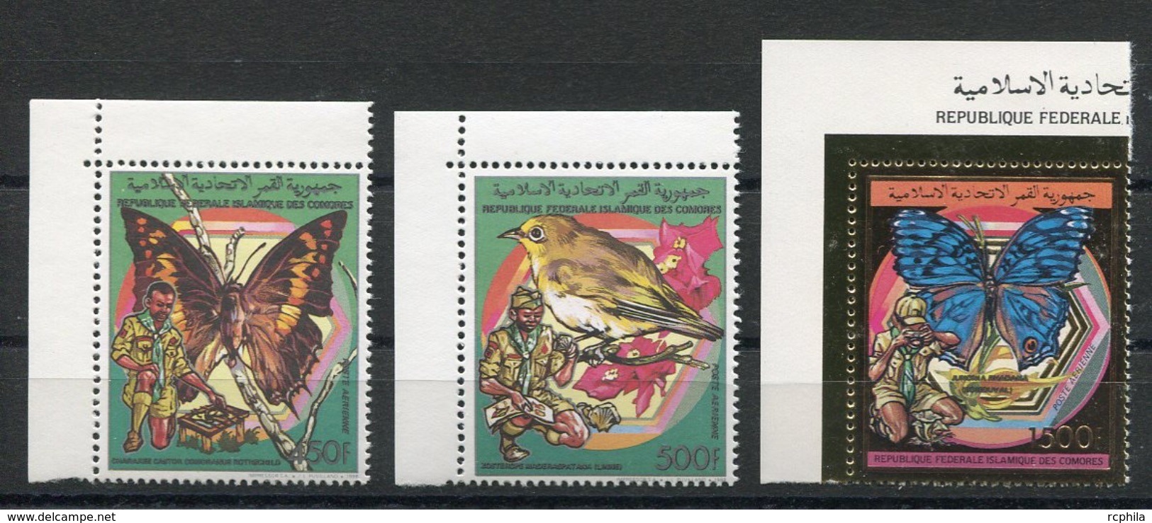 RC 6878 COMORES PA 270 / 272 - FAUNE ET SCOUTISME + TIMBRE EN OR NEUF ** TB - Comoren (1975-...)