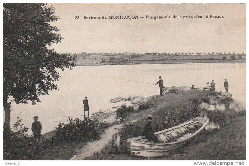 AL6 - ENVIRONS DE MONTLUCON  - VUE GENERALE DE LA PRISE D'EAU A SCEAUX - BARQUE - PECHEUR - CARTE ANIMEE - 2 SCANS . - Montlucon