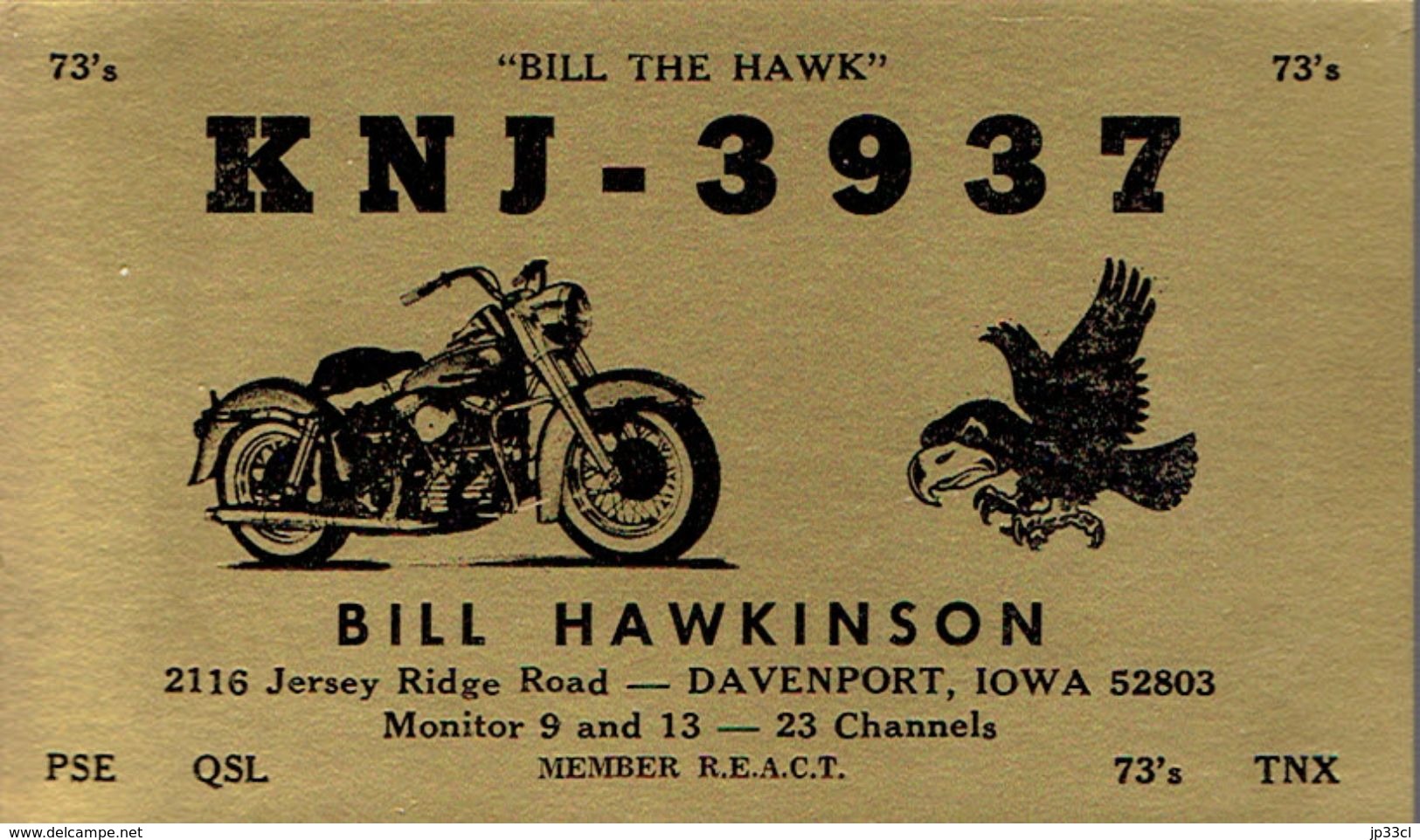 Moto Motorbike On Very Old QSL From Bill Hawkinson, Jersey Ridge Road, Davenport, Iowa, USA (KNJ 3937) October 1967 - CB