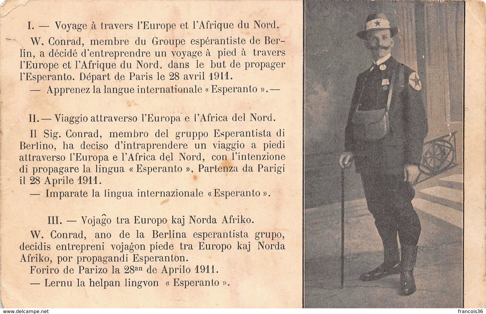 W. Conrad De Berlin Esperanto - Globetrotter - Voyage à Travers L'Europe Et L'Afrique Du Nord - Militaire Militaria - Hommes Politiques & Militaires