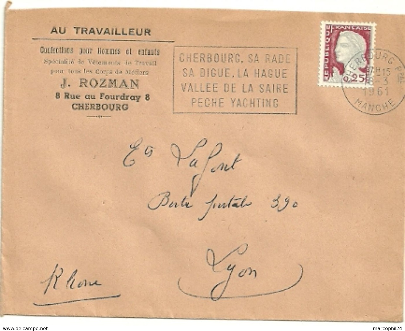 MANCHE - Dépt N° 50 = CHERBOURG Ppal  1961 = FLAMME Non Codée = SECAP  ' RADE / DIGUE - HAGUE / VALLEE SAIRE / PECHE  ' - Mechanical Postmarks (Advertisement)