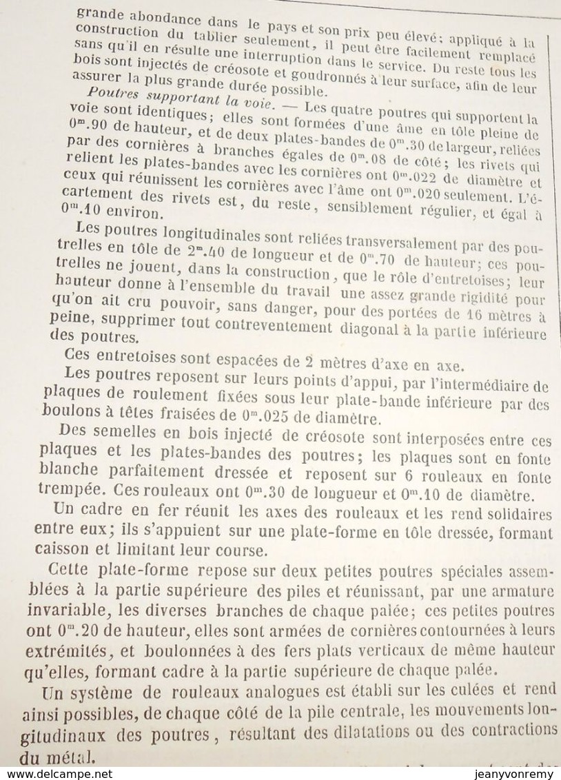 Plan D'un Pont En Tôle Sur Pieux à Vis Du Chemin De Fer De Santiago à Valparaiso. Chili. 1860 - Public Works