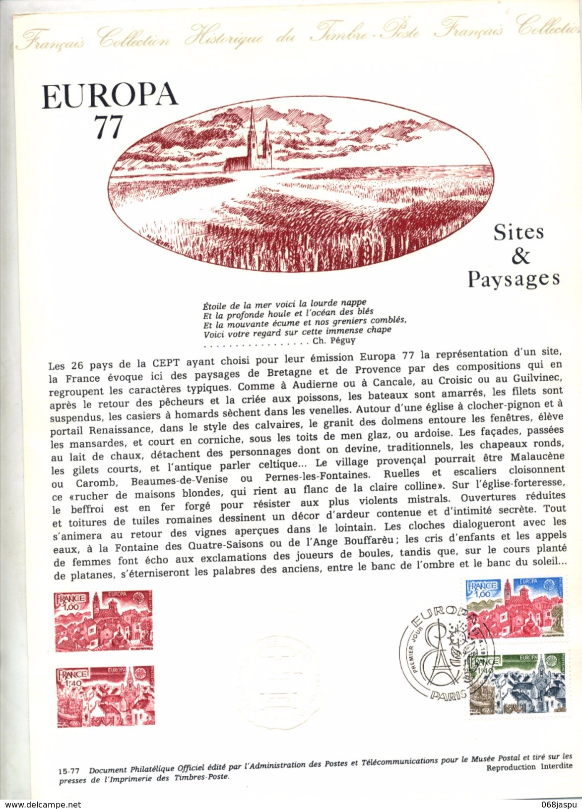 Document Philatelique Poste 1977 Fdc Paris Europa - 1970-1979