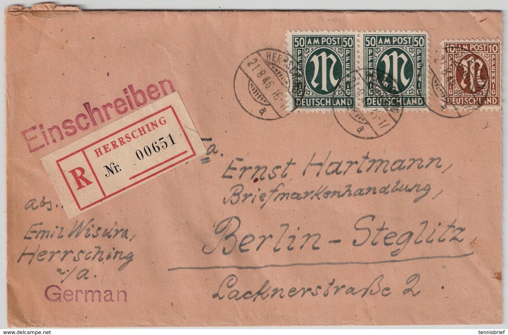 Bizone, Seltener Reko-Zettel ,  " Herrsching "# 10024 - Cartas & Documentos