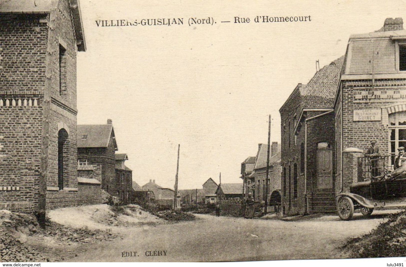 CPA - VILLIERS-GUISLIAN (59) - Aspect De La Rue D'Honnecourt Et Du Restaurant Guinet En 1930 - Other & Unclassified