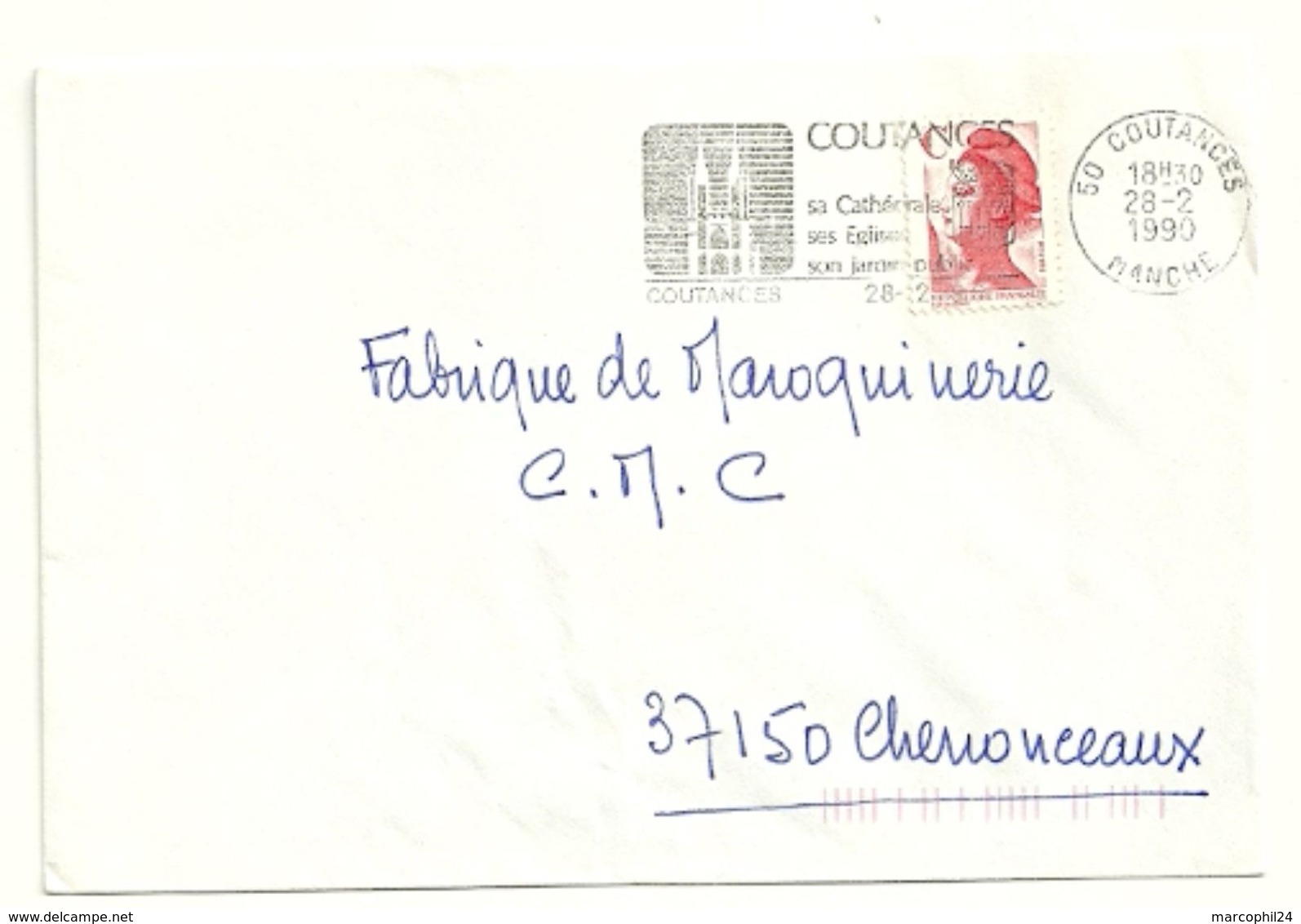 MANCHE - Dépt N° 50 = COUTANCES 1990 =  FLAMME Type II = SECAP  Illustrée 'CATHEDRALE / EGLISES - JARDIN PUBLIC ' - Mechanical Postmarks (Advertisement)