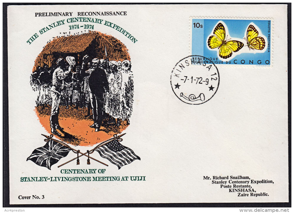 Covz0713 CONGO (Kinshasa) 1972 Stanley Centenary Expedition Cover With Kinshasa 12 I.7-CEL- Cancellation - Brieven