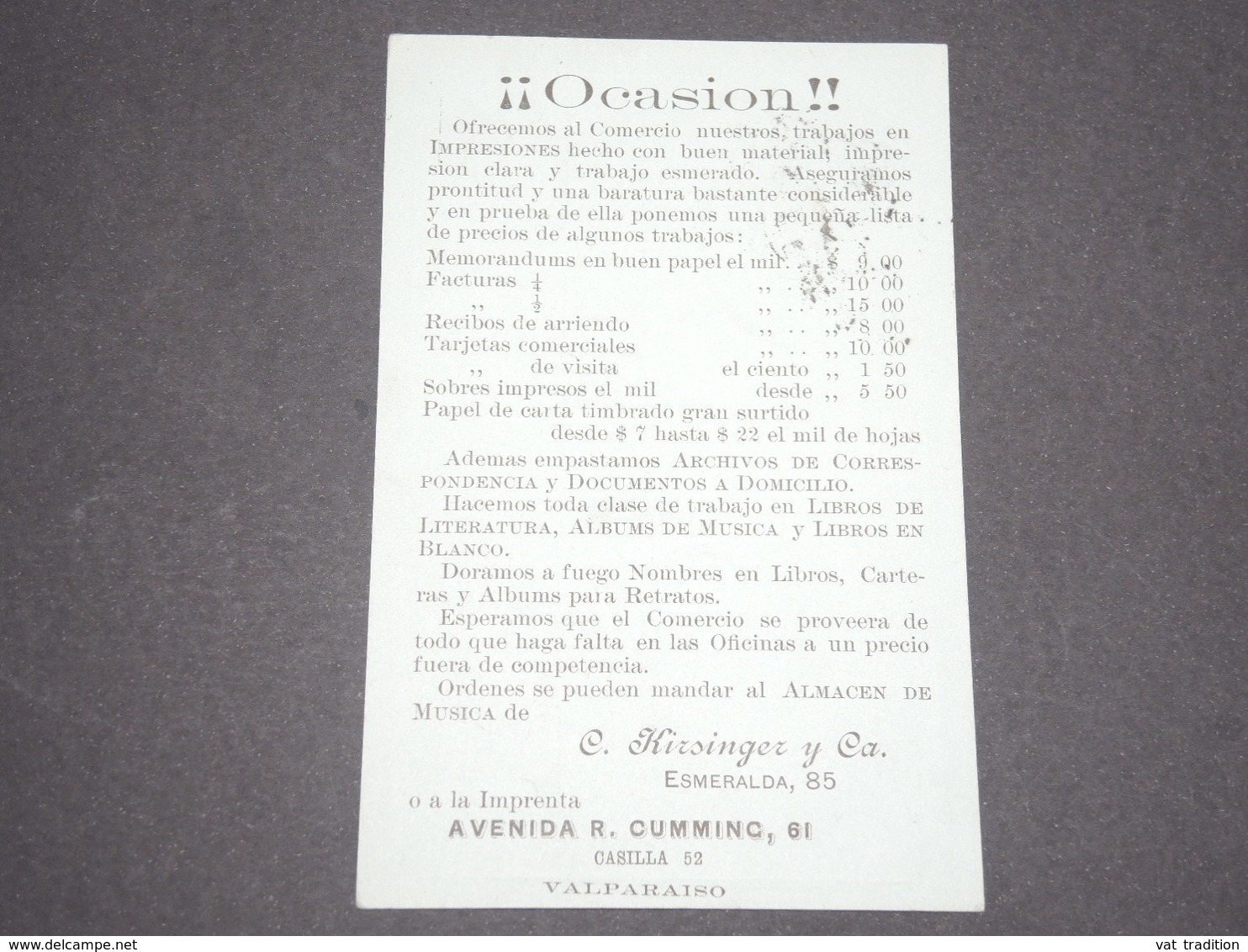 CHILI - Entier Postal Repiquage Commerciale Au Verso De Valparaiso  - L 12715 - Chili