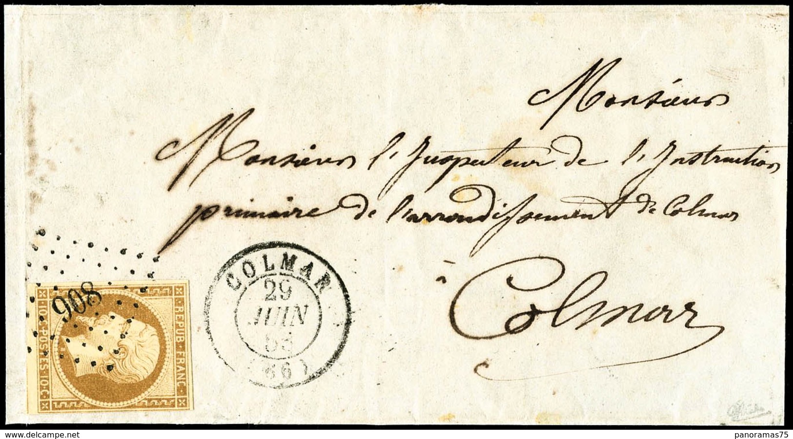 Lettre N°9 10c Bistre Sur Devant De Lettre Obl PC 908 - TB - 1852 Luigi-Napoleone