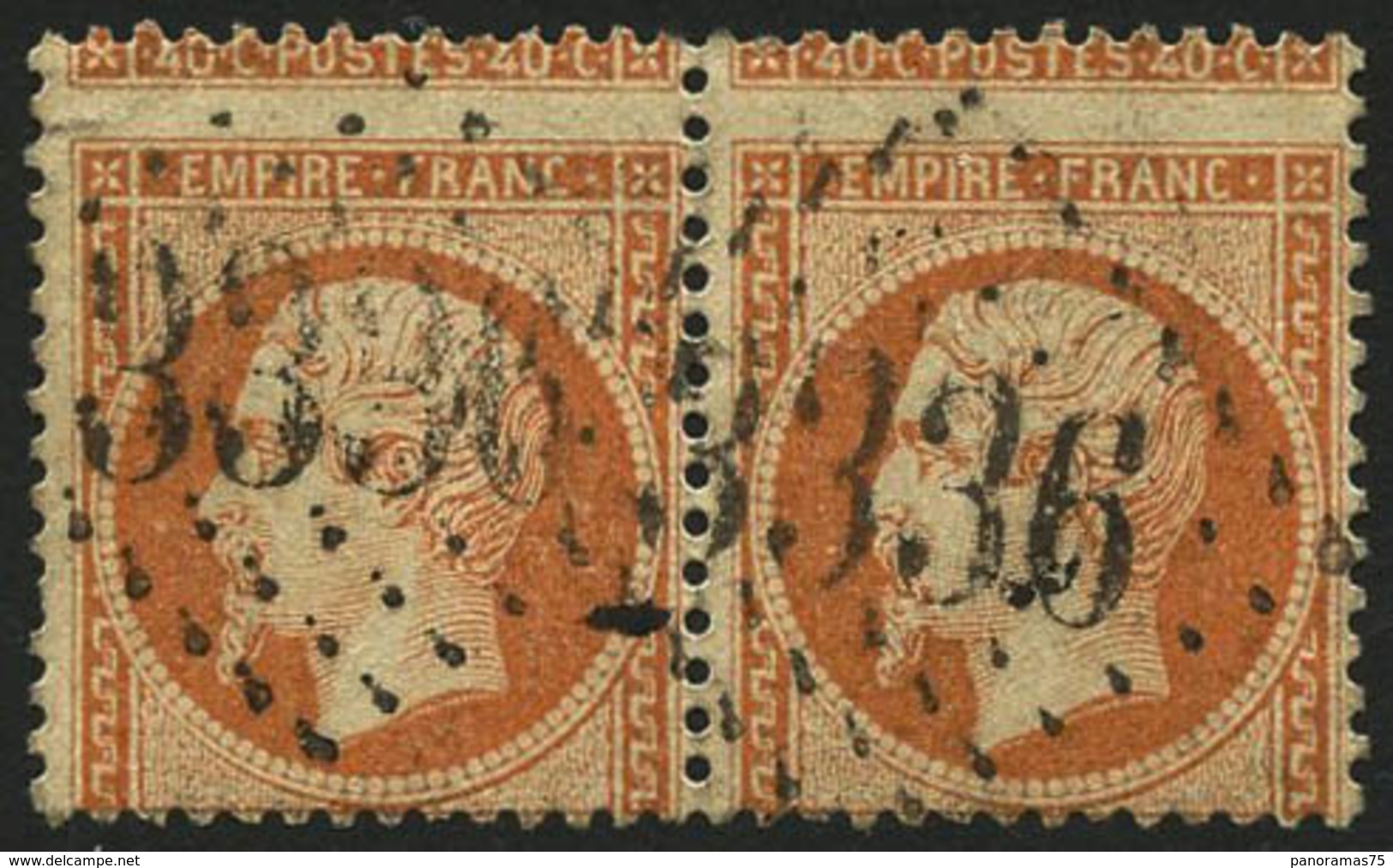 Oblit. N°23 40c Orange, Paire Spectaculaire Piquage à Cheval - TB - 1862 Napoleone III