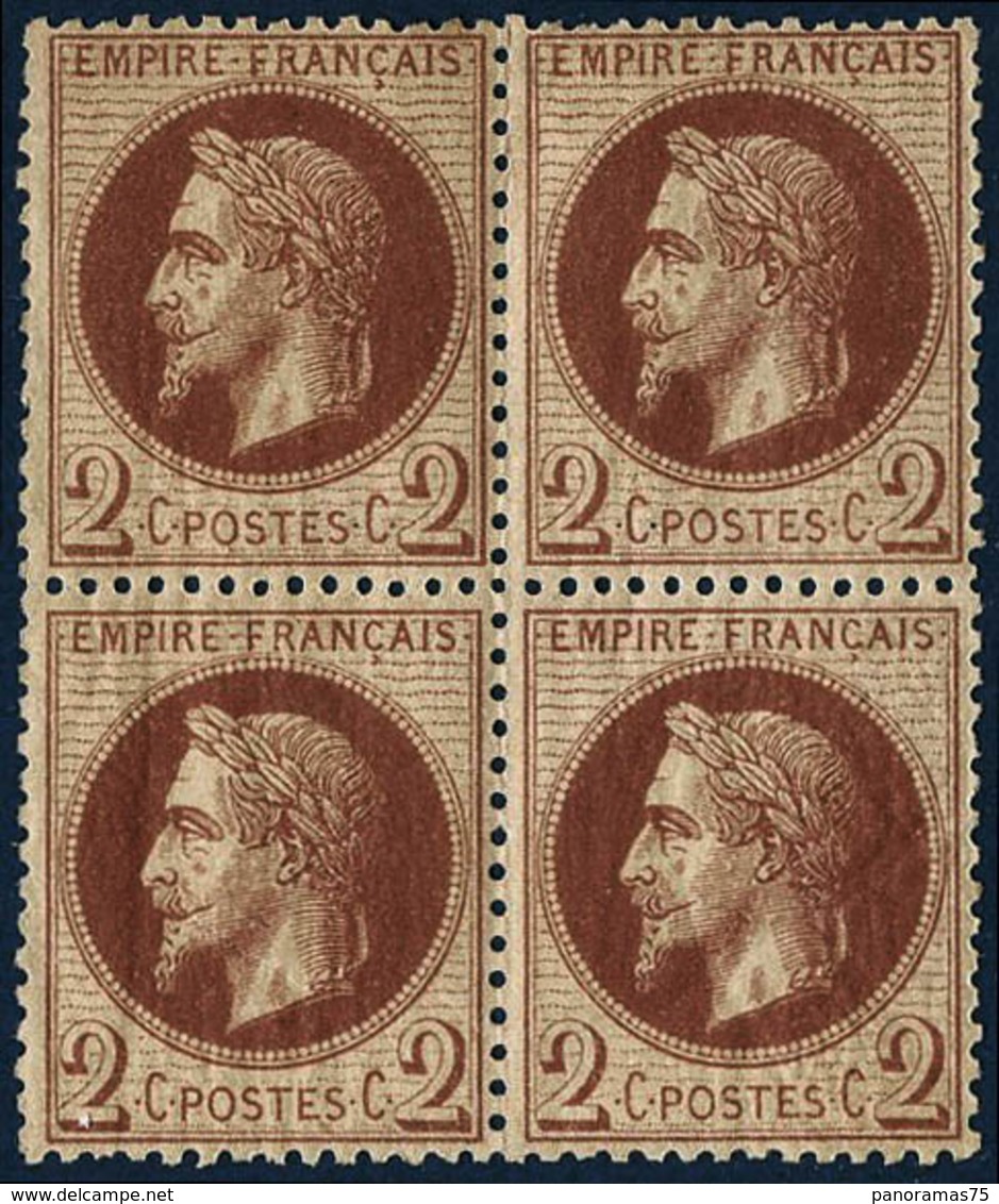 **/* N°26 2c Rouge Brun, Bloc De 4 Infime Trace Sur La Paire Supérieure - TB - 1863-1870 Napoleon III With Laurels