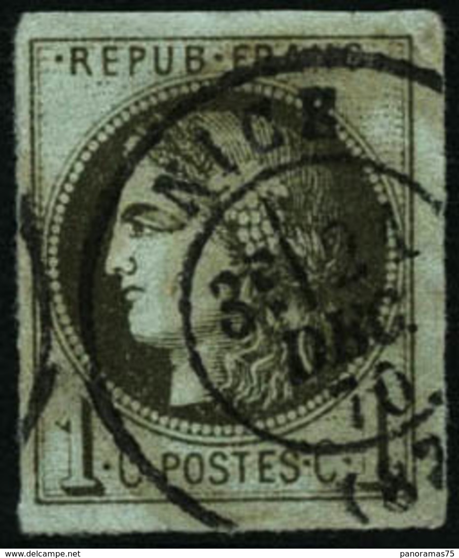 Oblit. N°39Ab 1c Olive Foncé R1 - TB - 1870 Bordeaux Printing