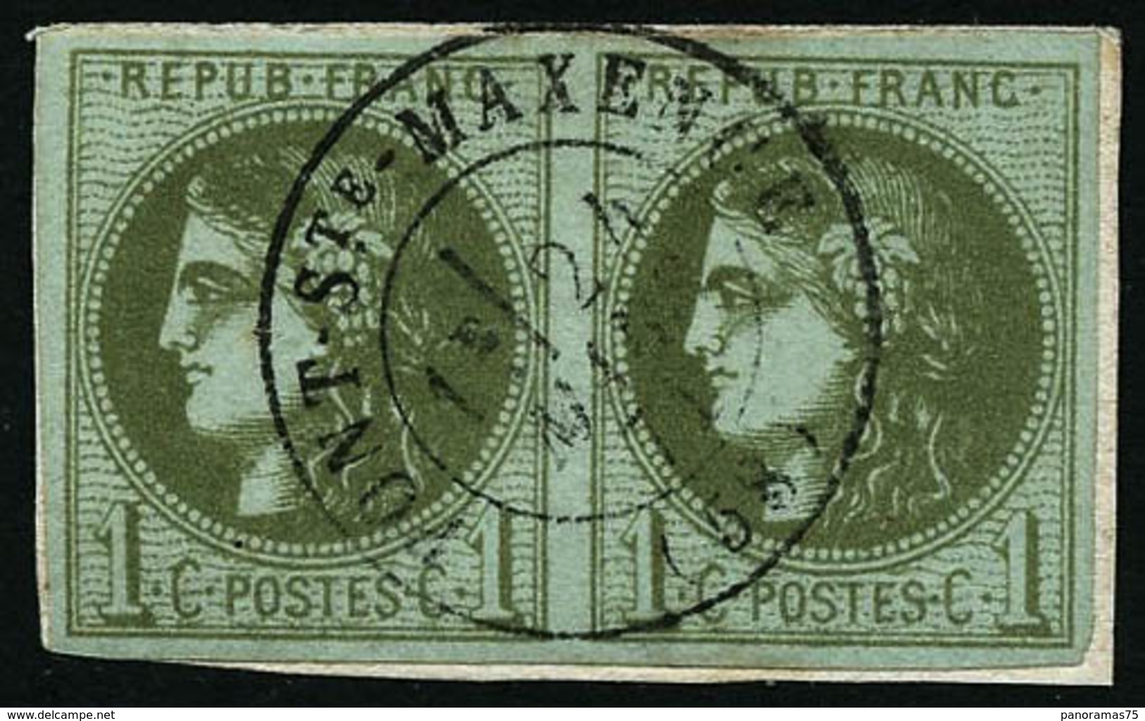 Oblit. N°39Ca 1c Olive Clair, R3  Paire, Luxe - TB - 1870 Ausgabe Bordeaux