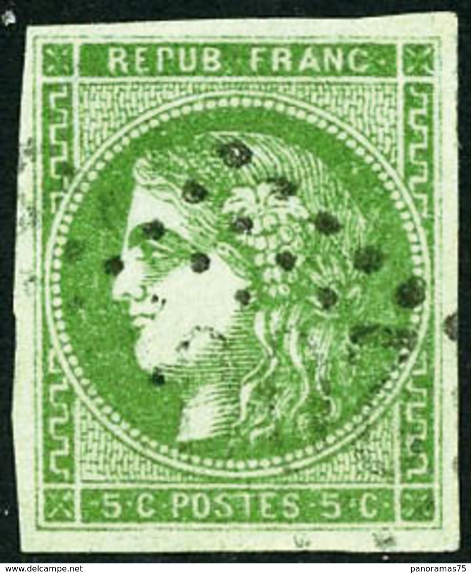 Oblit. N°42B 5c Vert Jaune, R2 - TB - 1870 Ausgabe Bordeaux