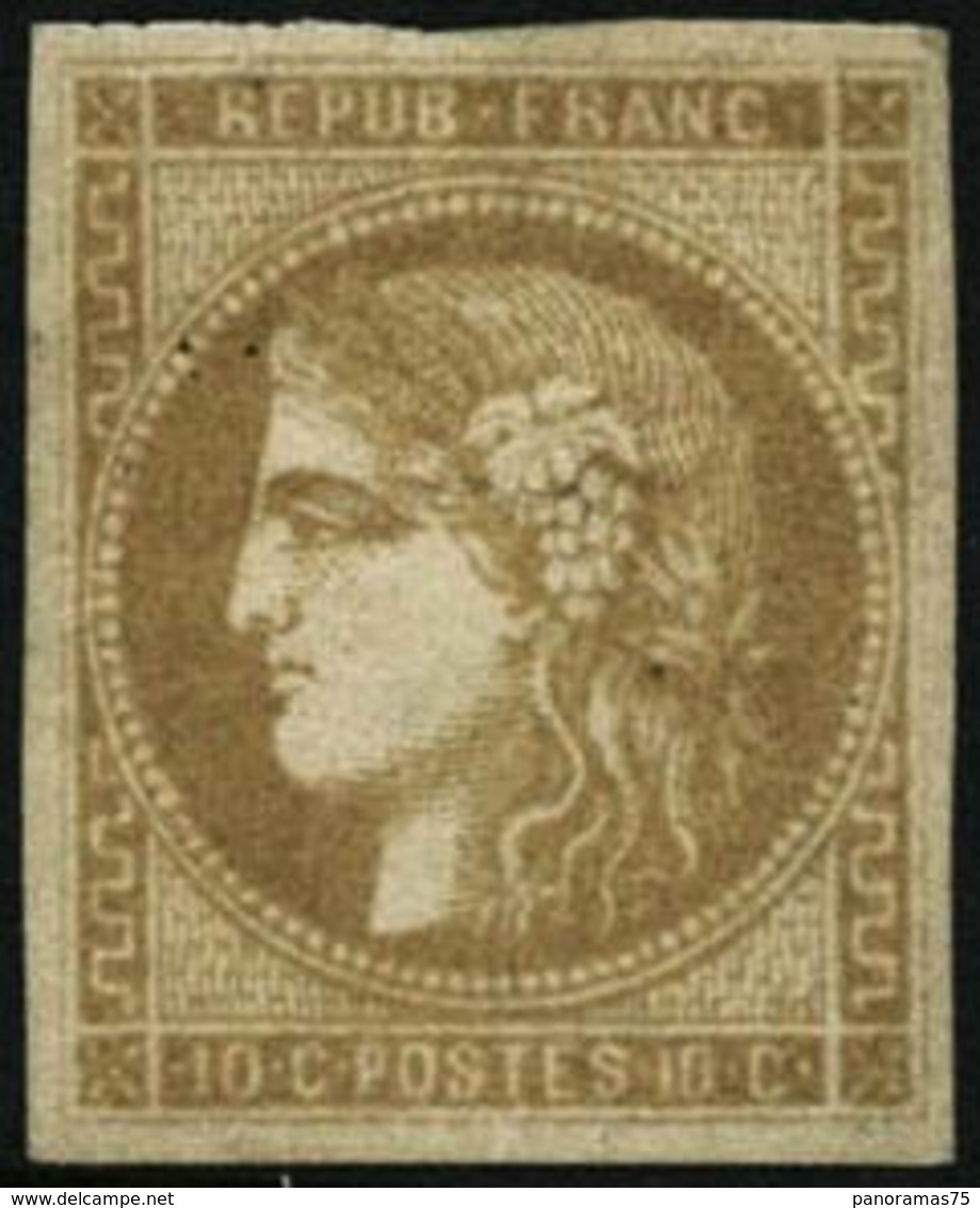 ** N°43B 10c Bistre Jaune R2, Signé Brun - TB - 1870 Bordeaux Printing