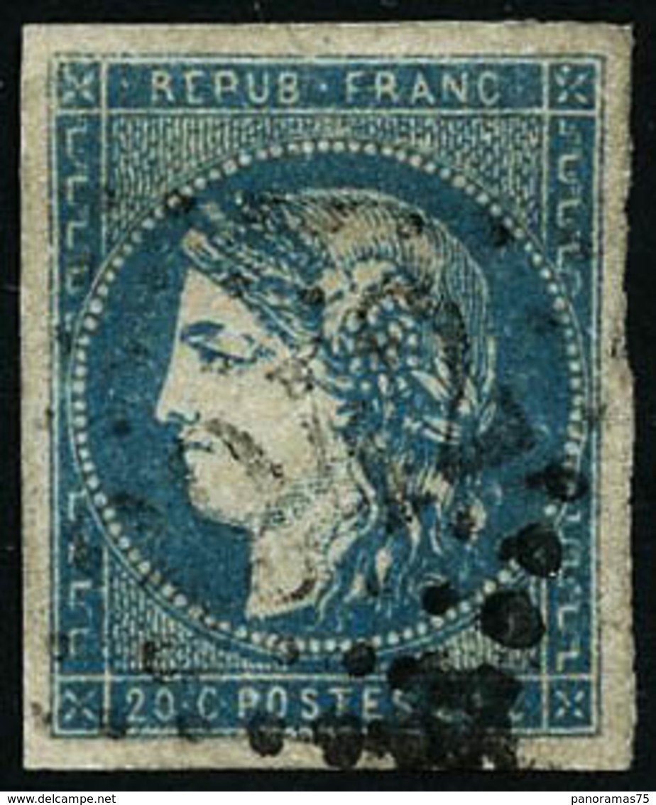 Oblit. N°44B 20c Bleu, Type I R2, Infime Pelurage Au Verso - B - 1870 Bordeaux Printing