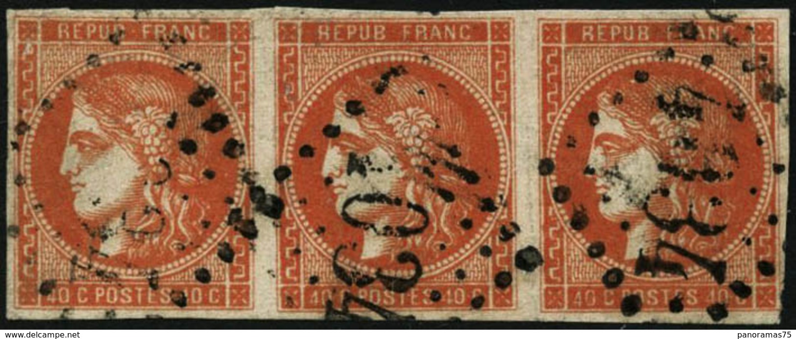 Oblit. N°48a 40c Orange Vif, Bande De 3 Obl GC 4034, Très Légers Défauts - TB - 1870 Ausgabe Bordeaux