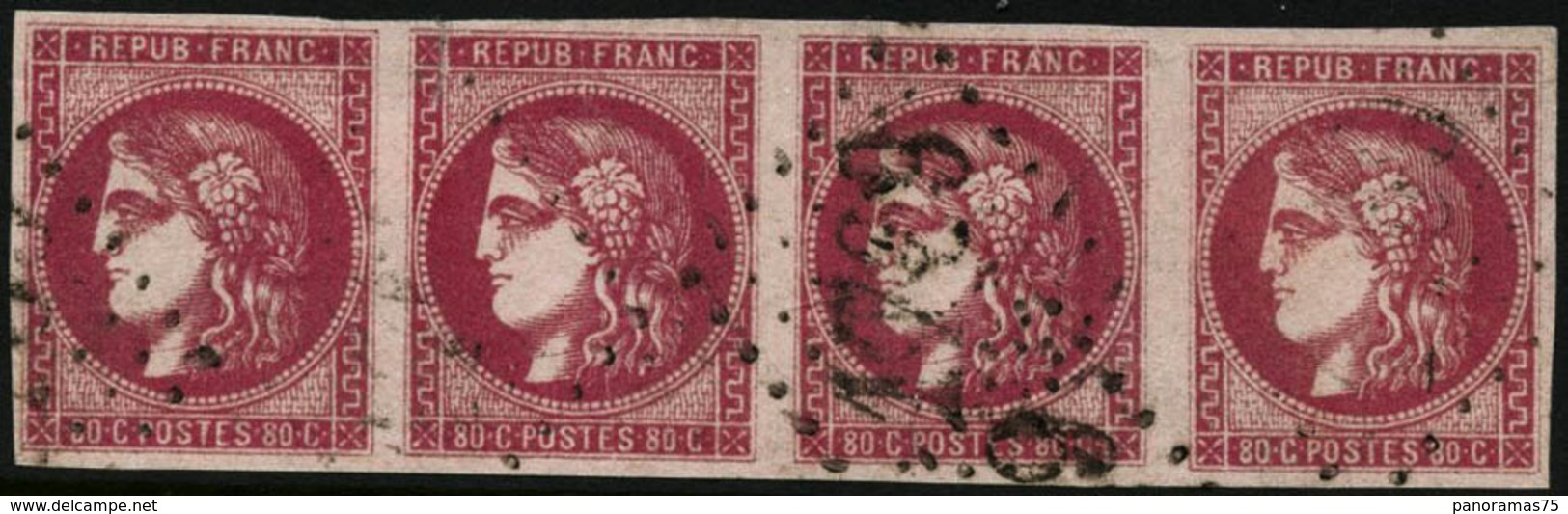 Oblit. N°49 80c Rose,  Bande De 4 Obl GC, Petits Défauts - B - 1870 Emissione Di Bordeaux