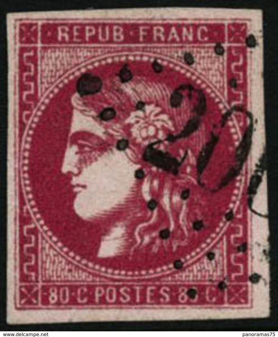 Oblit. N°49c 80c Rose Carminé - TB - 1870 Bordeaux Printing