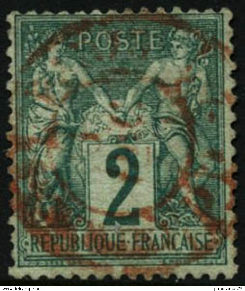 Oblit. N°62 2c Vert, Obl Rouge - TB - 1876-1878 Sage (Type I)