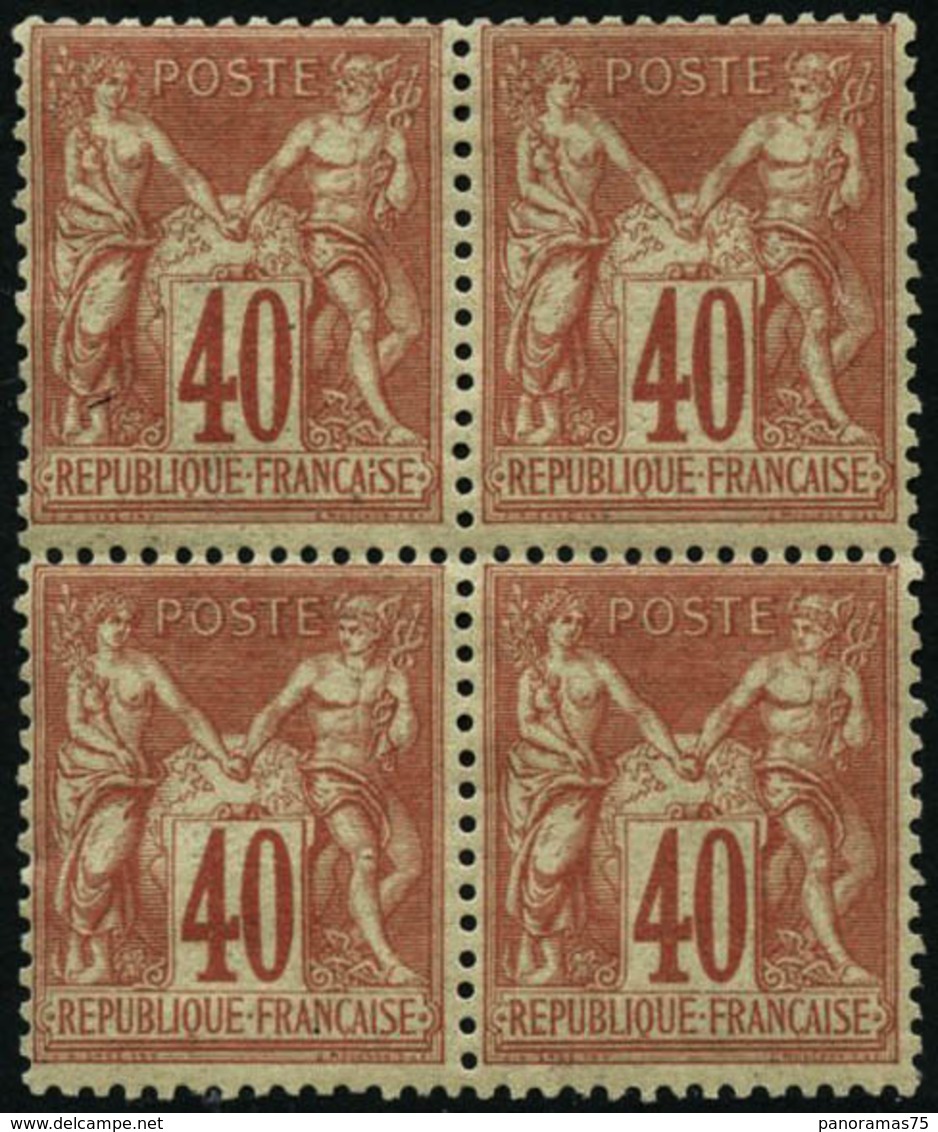 ** N°70 40c Rouge-orange, Bloc De 4 Signé Brun - TB - 1876-1878 Sage (Type I)