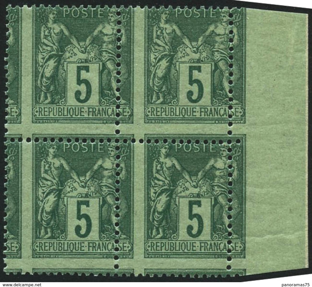 ** N°75 5c Vert, Bloc De 4 Spectaculaire Variété De Piquage - TB - 1876-1878 Sage (Type I)