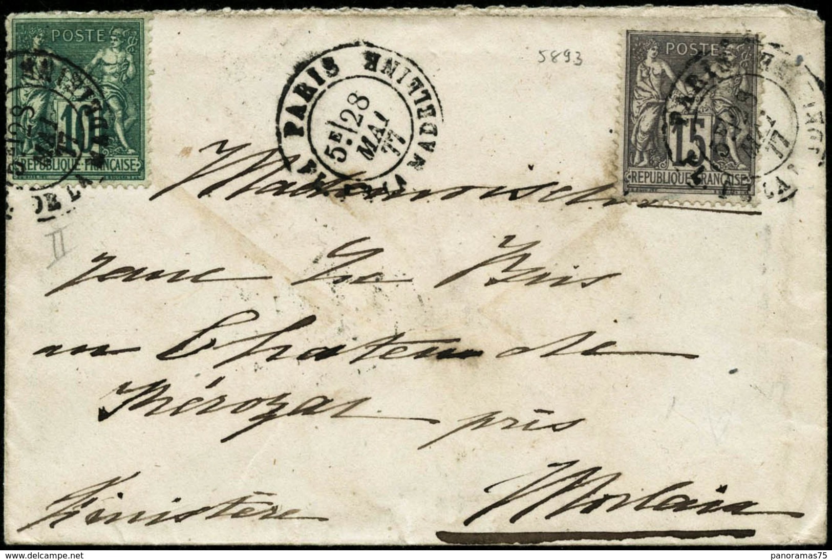 Lettre N°76 Et 77  Les 2 Val S/lettre De Paris Pour Morlaix, Ambulant Et Cachet D'arrivée Au Verso - TB - 1876-1878 Sage (Type I)