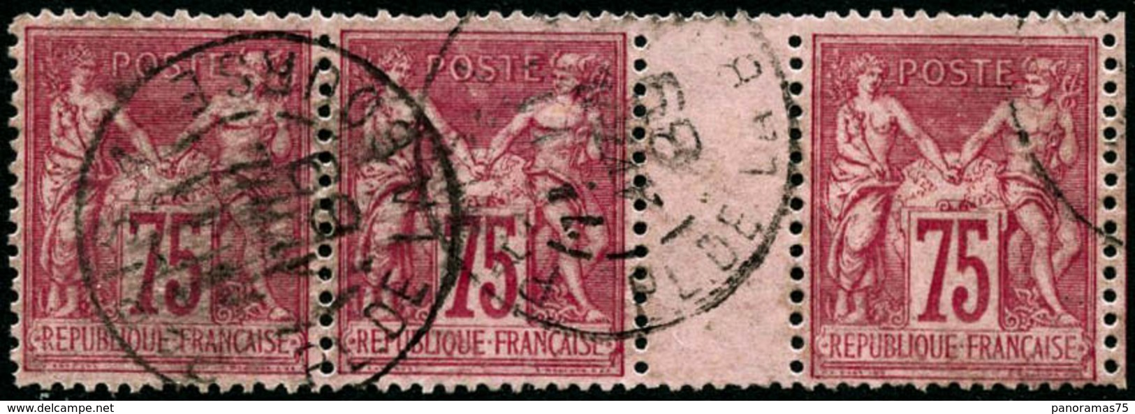 Oblit. N°81 75c Rose, Bande De 3 Interpanneau - TB - 1876-1878 Sage (Type I)