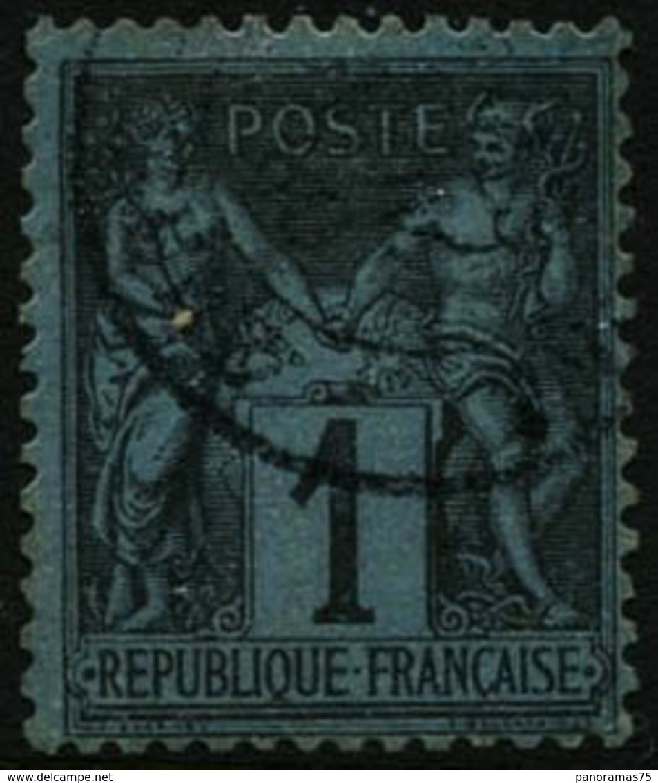 Oblit. N°84 1c Noir S/bleu De Prusse - TB - 1876-1878 Sage (Tipo I)