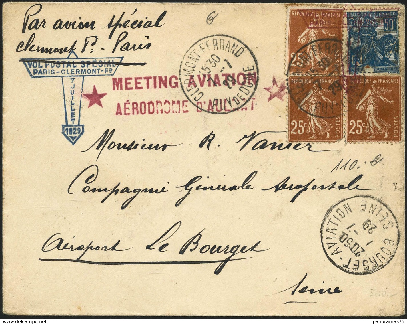 Lettre 1929 Meeting D'Aulnat, Vignette Au Verso - TB - Other & Unclassified