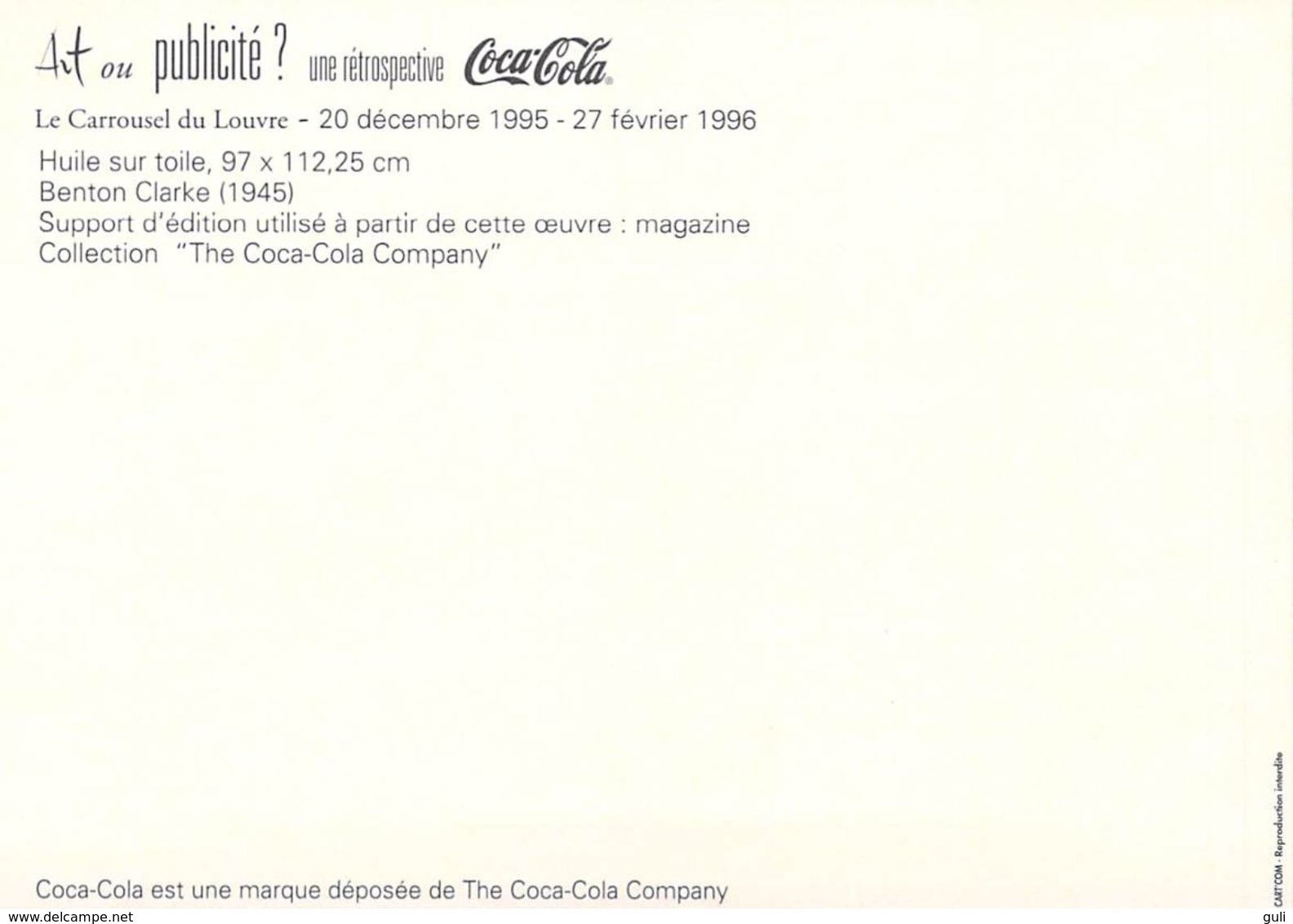 Publicité Lot n°4 de 10 cartes-COCA-COLA ART ou PUBLICITE Rétrospective 20/12/95-27/2/96 CARROUSEL du LOUVRE *PRIX FIXE