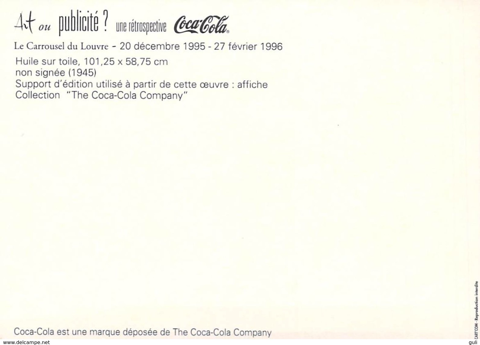 Publicité Lot n°4 de 10 cartes-COCA-COLA ART ou PUBLICITE Rétrospective 20/12/95-27/2/96 CARROUSEL du LOUVRE *PRIX FIXE