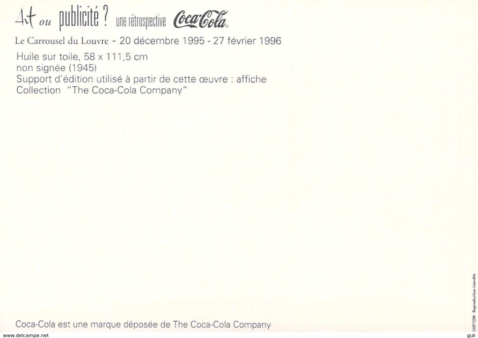 Publicité Lot n°4 de 10 cartes-COCA-COLA ART ou PUBLICITE Rétrospective 20/12/95-27/2/96 CARROUSEL du LOUVRE *PRIX FIXE