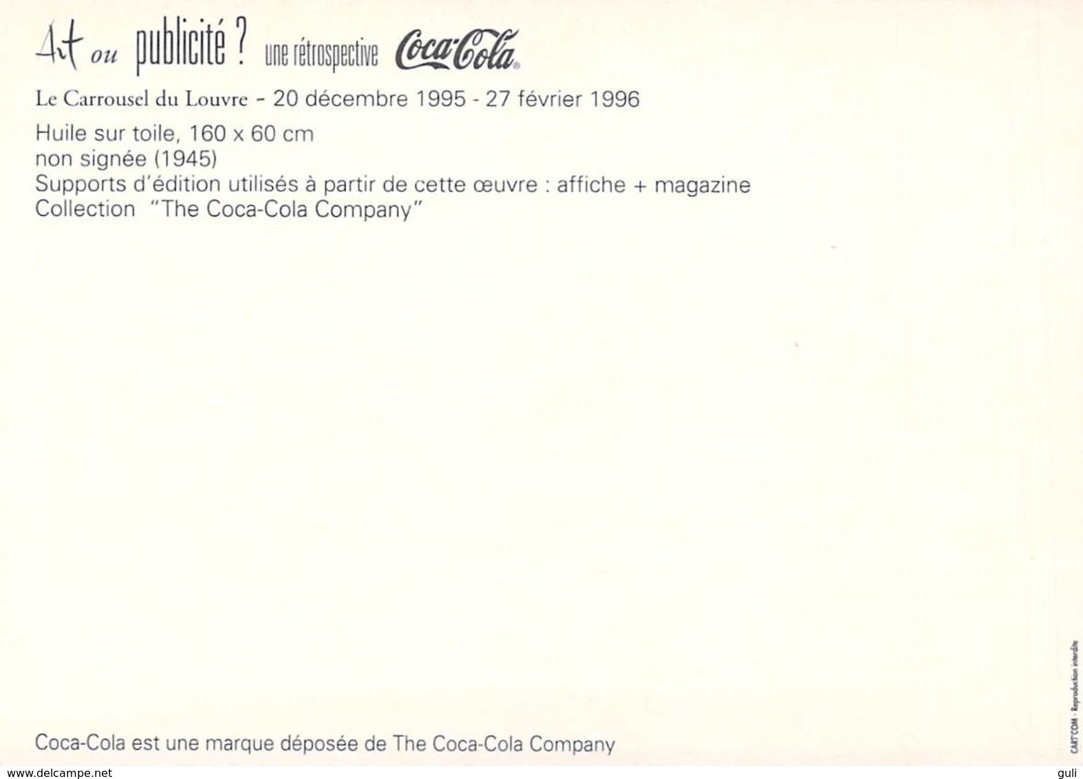 Publicité Lot n°4 de 10 cartes-COCA-COLA ART ou PUBLICITE Rétrospective 20/12/95-27/2/96 CARROUSEL du LOUVRE *PRIX FIXE