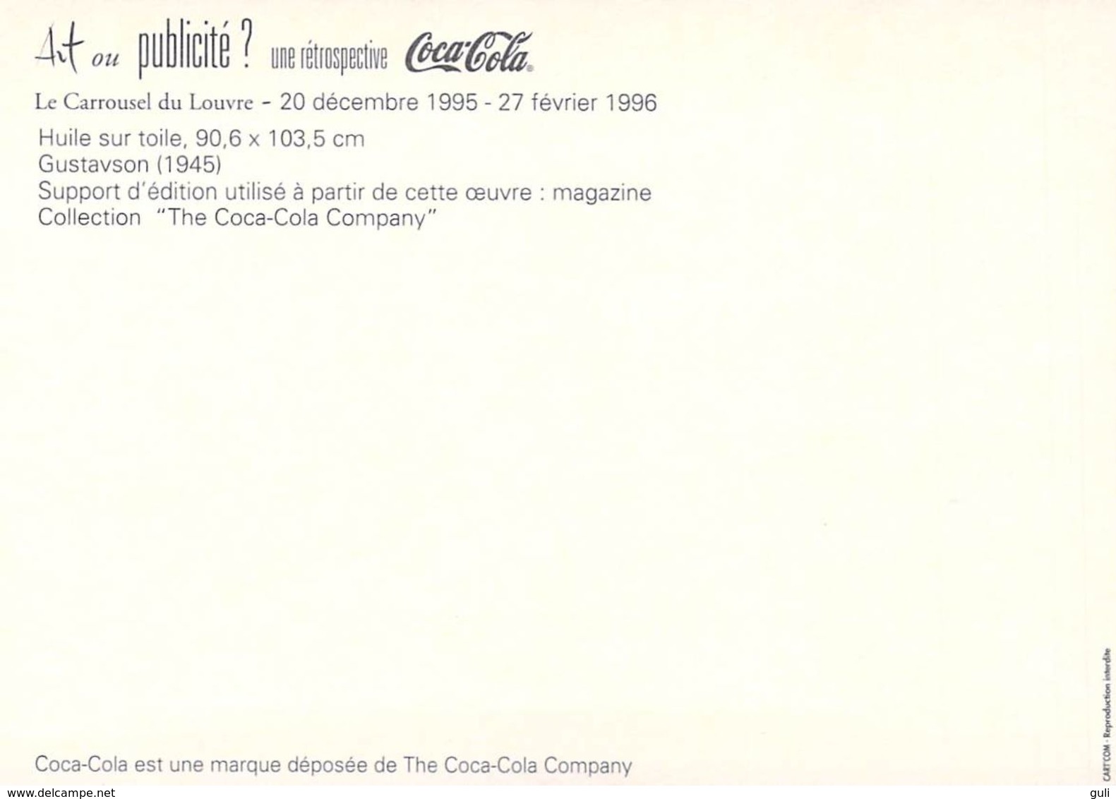 Publicité Lot n°4 de 10 cartes-COCA-COLA ART ou PUBLICITE Rétrospective 20/12/95-27/2/96 CARROUSEL du LOUVRE *PRIX FIXE