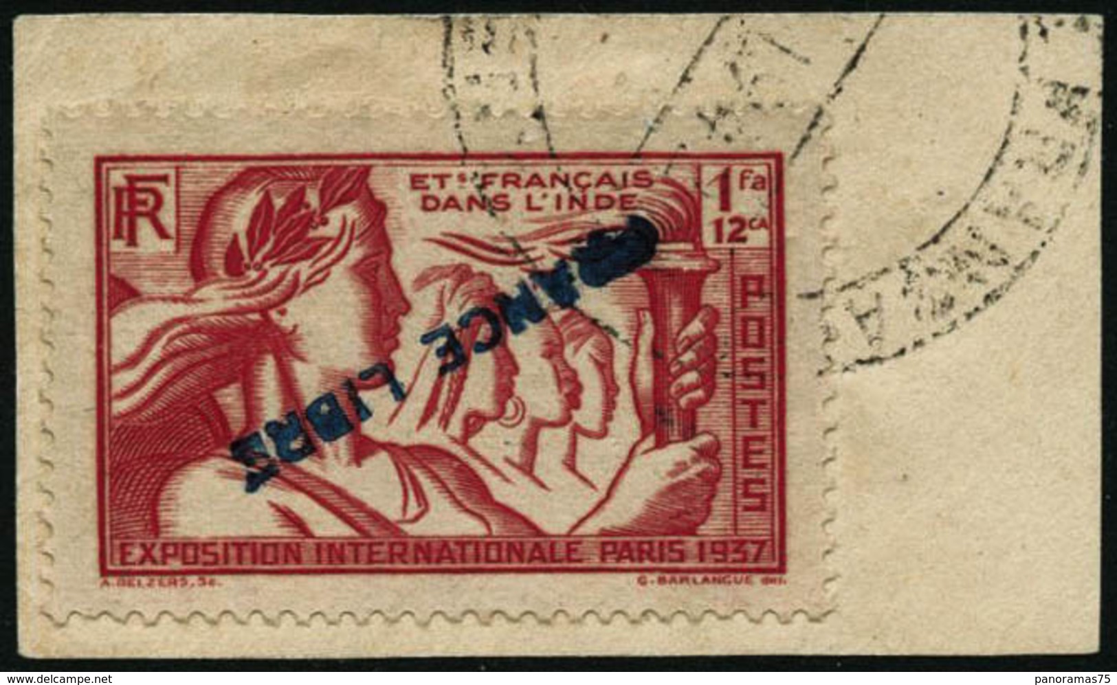 Oblit./fragment N°154 1Fa 12ca Rouge, Surcharge Renversée ,signé Roumet - TB - Other & Unclassified
