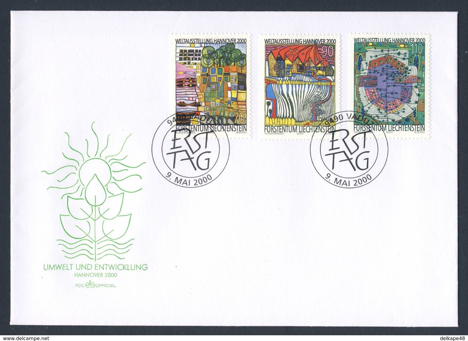 Liechtenstein 2000 FDC + Mi 1235 /7 ** EXPO 2000, Hannover - Umwelt Und Entwicklung - Paintings Hundertwasser - 2000 – Hanover (Germany)