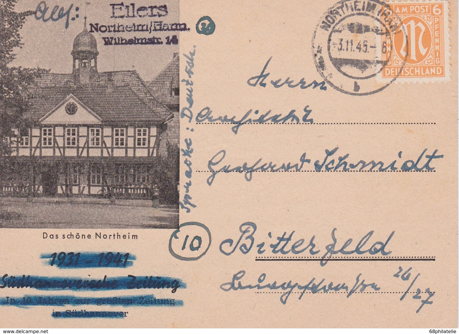 ALLEMAGNE ZONE ANGLO AMERICAINE 1945 CARTE DE NORTHEIM - Sonstige & Ohne Zuordnung