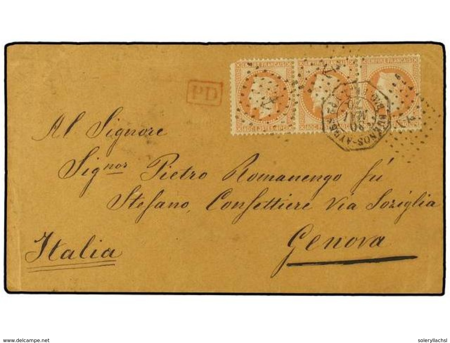 16 ARGENTINA. 1870. B. AIRES A GENOVA. Circulada Con Sellos Franceses De <B>40 Cts.</B>(3) (un Sello Defecto) Para Hacer - Autres & Non Classés