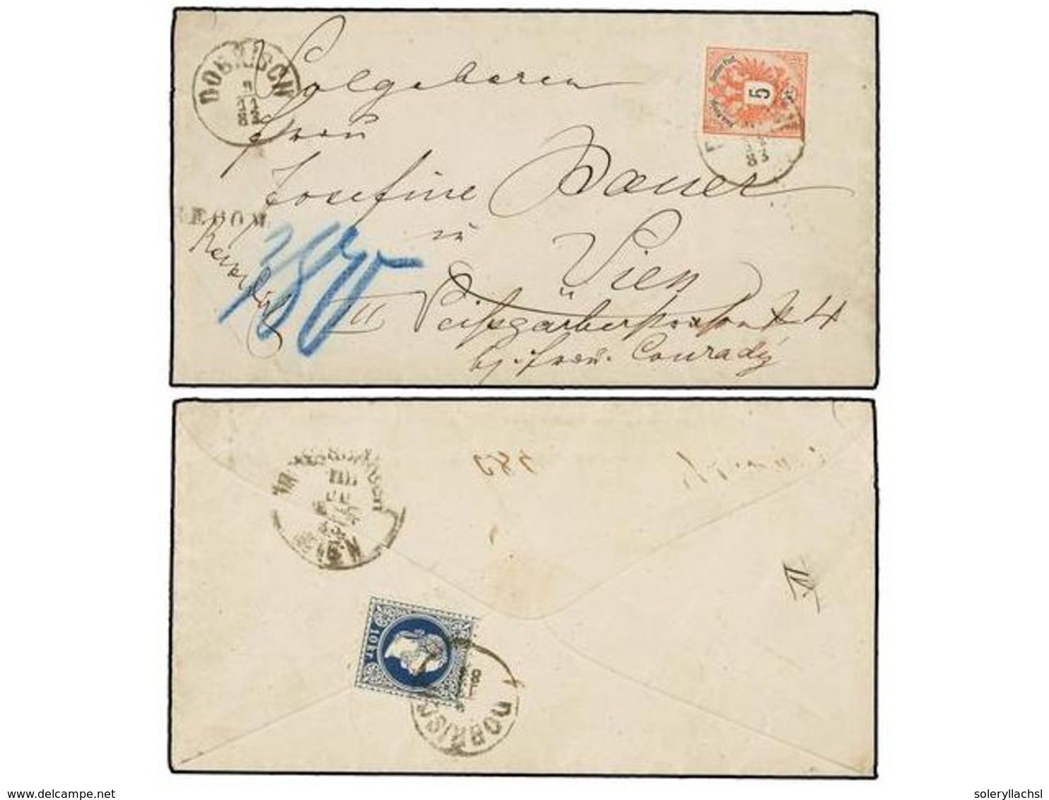 28 AUSTRIA. 1883. DOBRISCH To VIENNA. REGISTERED LETTER With MIXED FRANKING. On Obverse <B>5 Kr.</B> (Sc 43) (issue For  - Altri & Non Classificati