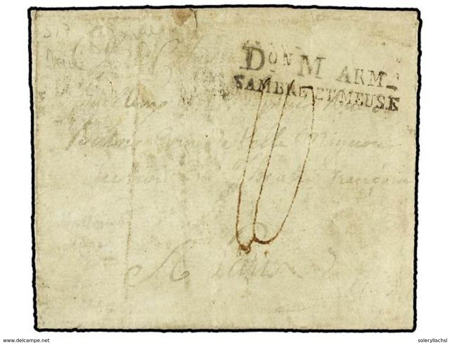 38 BELGICA. 1797. Du Comp De MULEMME A FRANCIA. Carta Completa Marca <B>Don M ARM./SAMBRE ET MEUSE.</B> - Autres & Non Classés