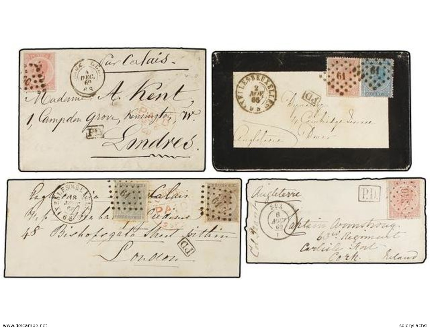 72 BELGICA. 1866-69. FOUR Covers To GREAT BRITAIN And IRELAND With <B>10+30 Cts., 20+40</B> <B>cts.</B> And <B>40 Cts.</ - Andere & Zonder Classificatie