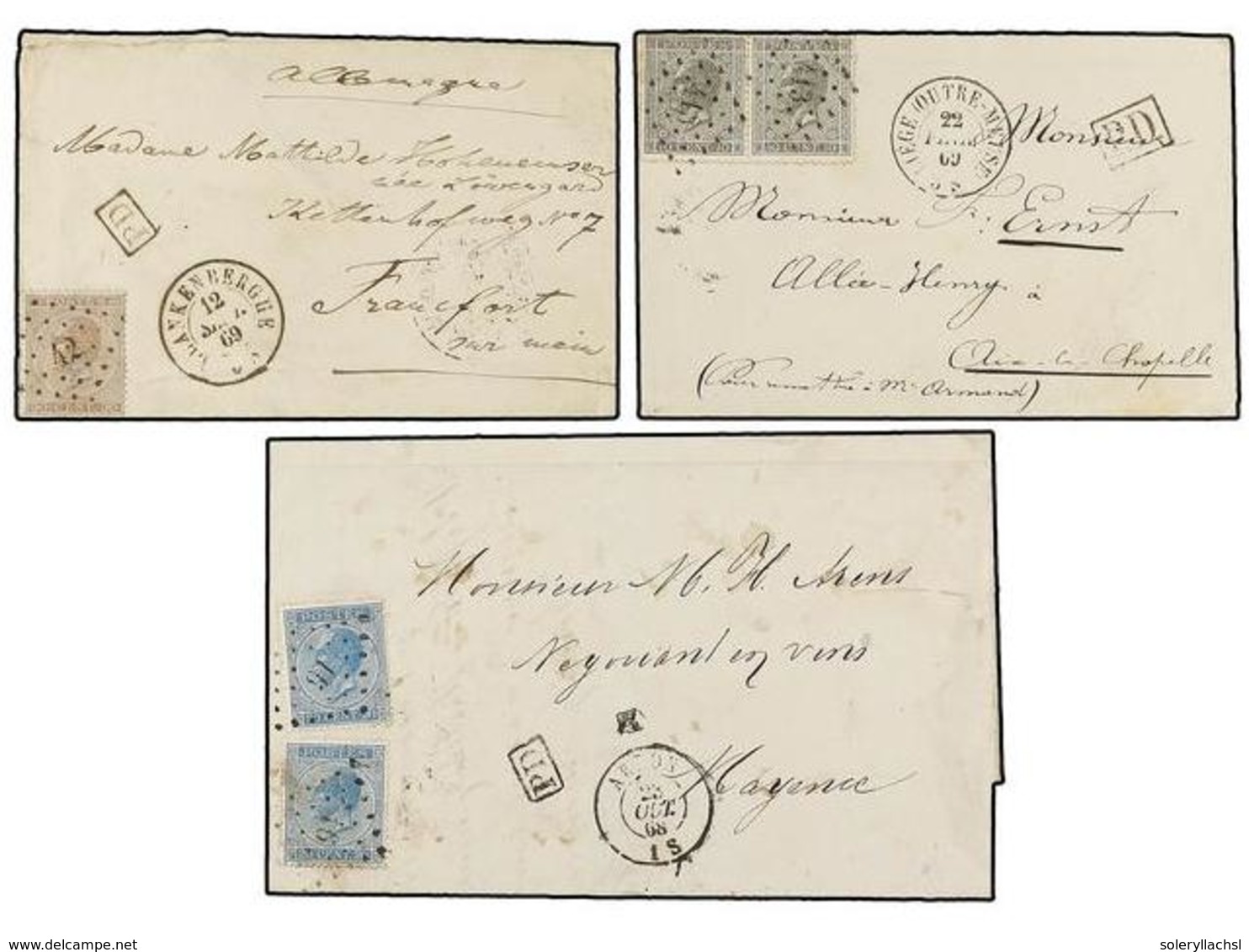 73 BELGICA. 1866-69. SEVEN Covers To GERMANY With <B>10 + 10 Cts, 20 Cts.</B> (2), <B>20 + 20 Cts.</B> (3) And <B>30 Cts - Other & Unclassified