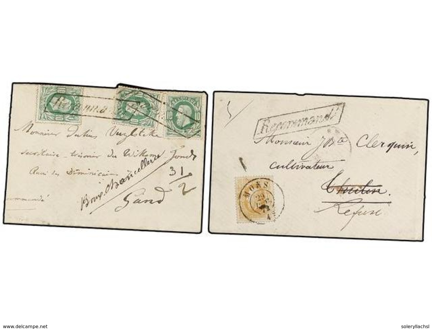 103 BELGICA. 1872. TWO Registered Covers With <B>30 Cts.</B> And <B>10+10+10 Cts.</B> Frankings. - Other & Unclassified