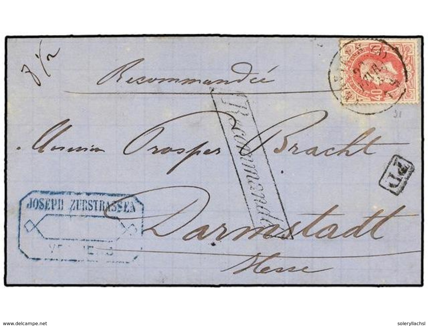 110 BELGICA. Of.34. 1873. VEVIERS To HOLLAND. Folded Letter Franked With <B>40 Cts.</B> Rose Stamp. <B>RECOMMANDE</B> Ma - Autres & Non Classés