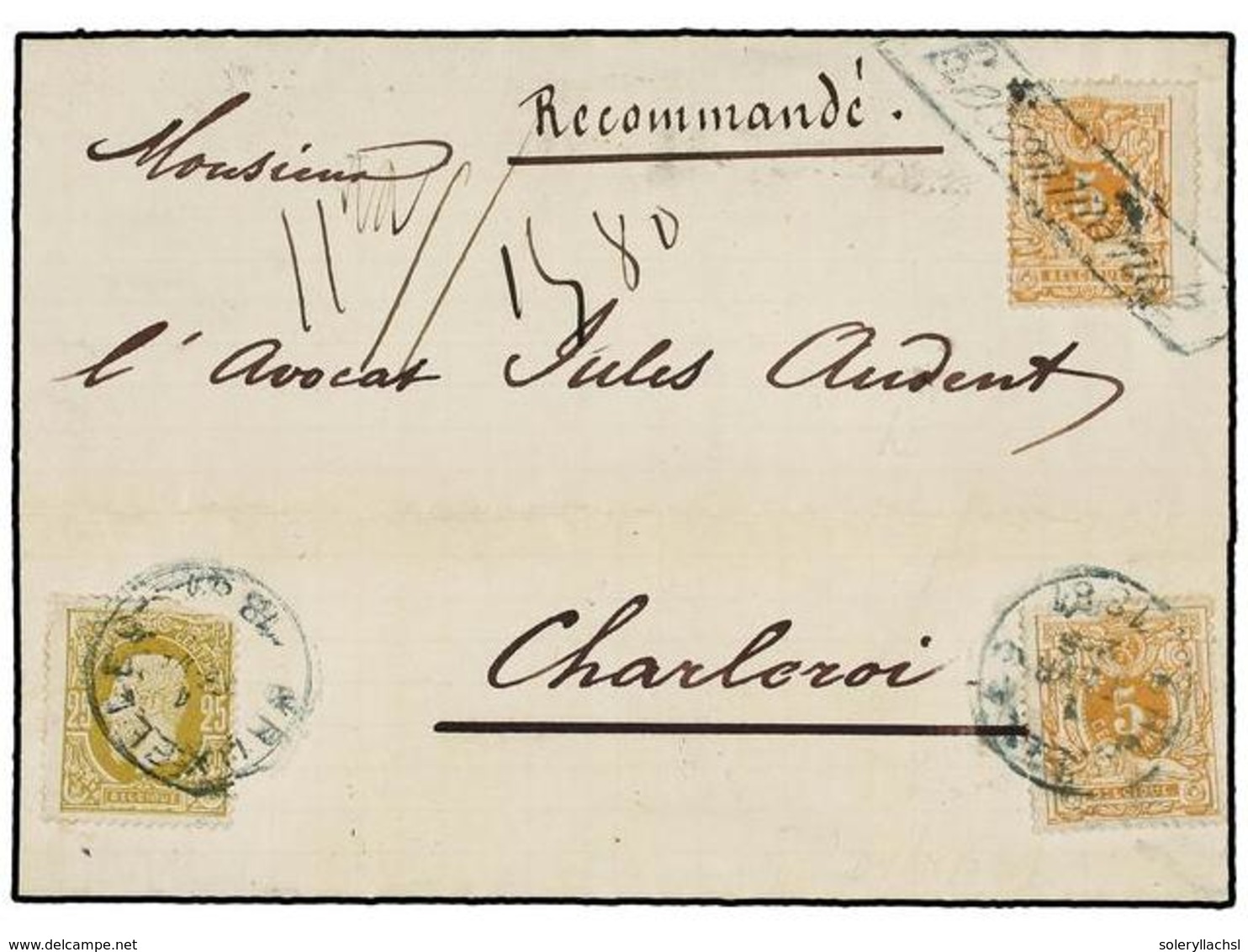 138 BELGICA. Of.28 (2), 32. 1881. ANVERS To CHARLEROI. Folded Letter Franked With Two <B>5 Cts.</B> Orange And <B>25 Cts - Autres & Non Classés